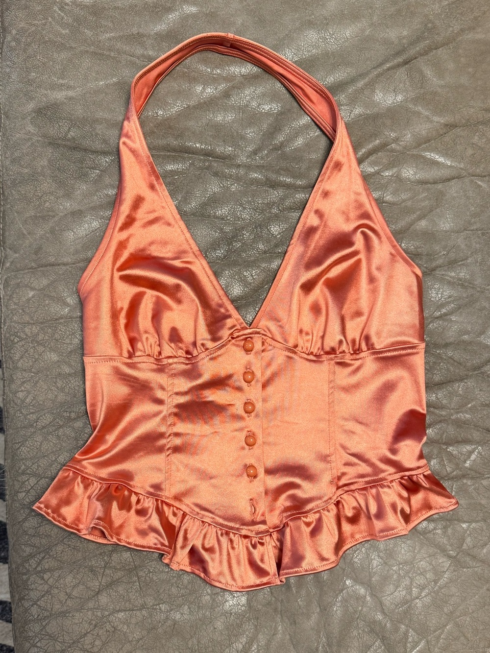 Orange satin halter top